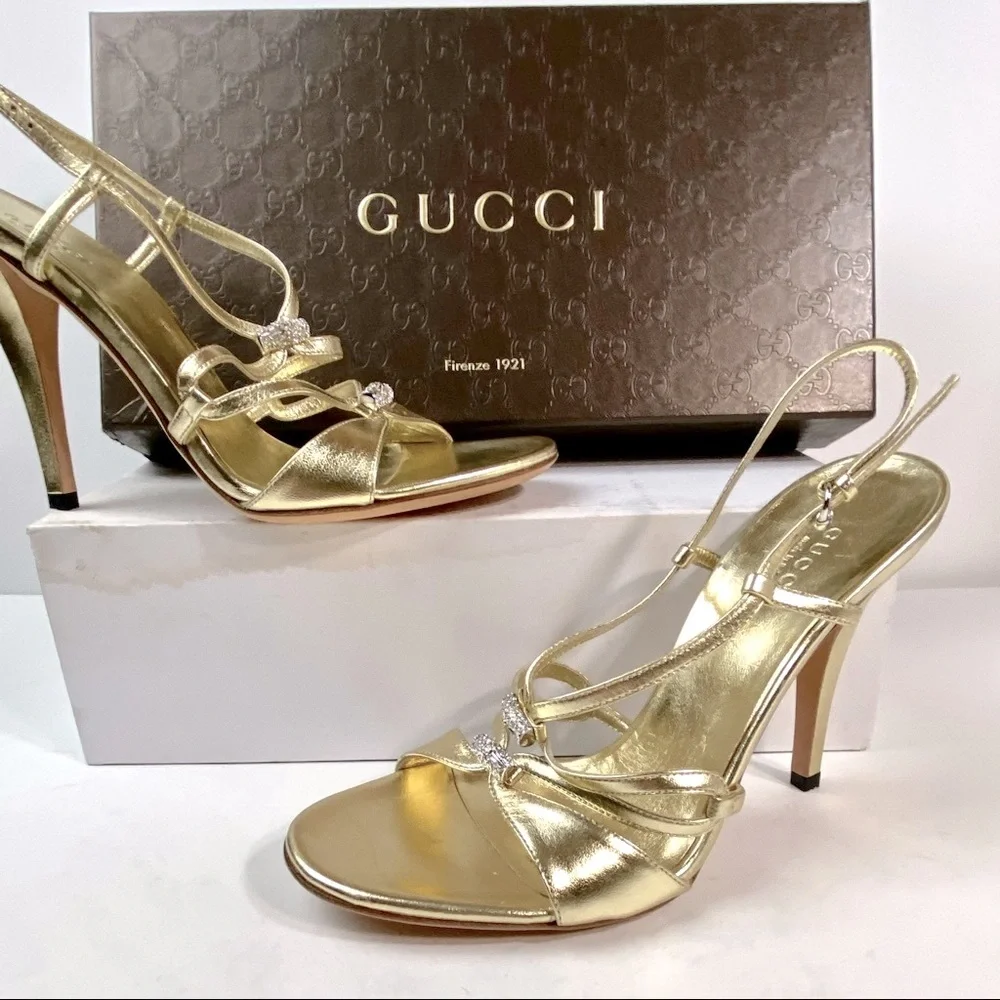 NWT Gucci crystal gold Milady sandals 7.5